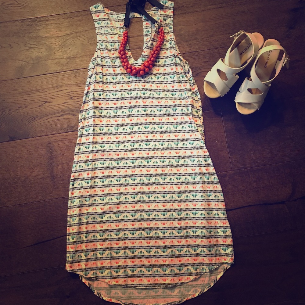 High Low Aztec Print Flowy Dress